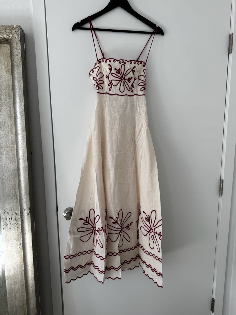 Grey Bandit White And Red Embroidered Maxi Dress Nwt - Small — image 3 of 6
